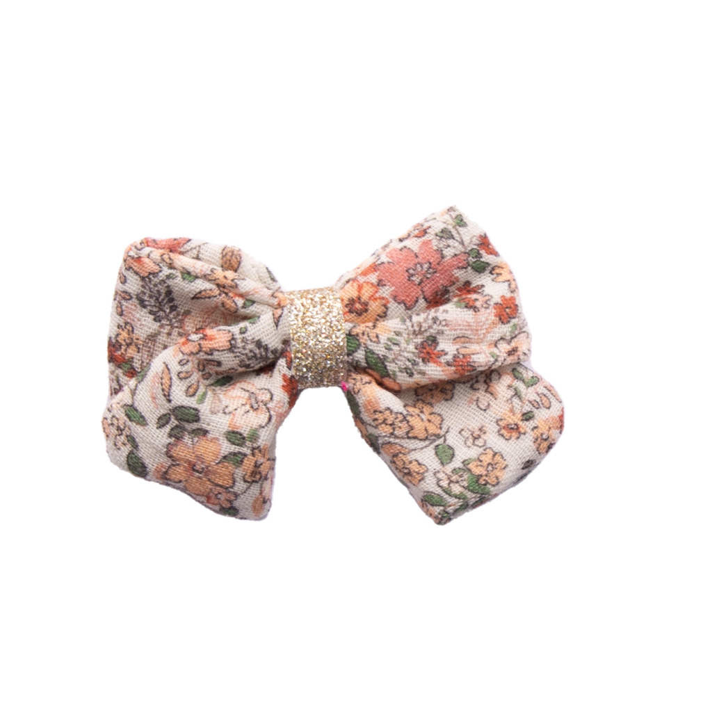 Barrette noeud bébé double gaze joséphine à fleurs rétros