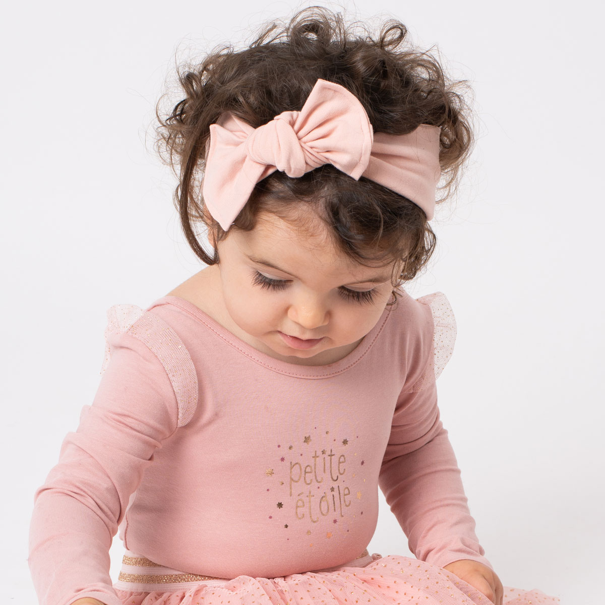 Bandeau bébé / enfant en velours rose - 0 à 6 mois