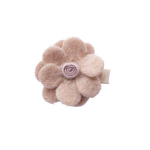 Barrette fleur en laine beige