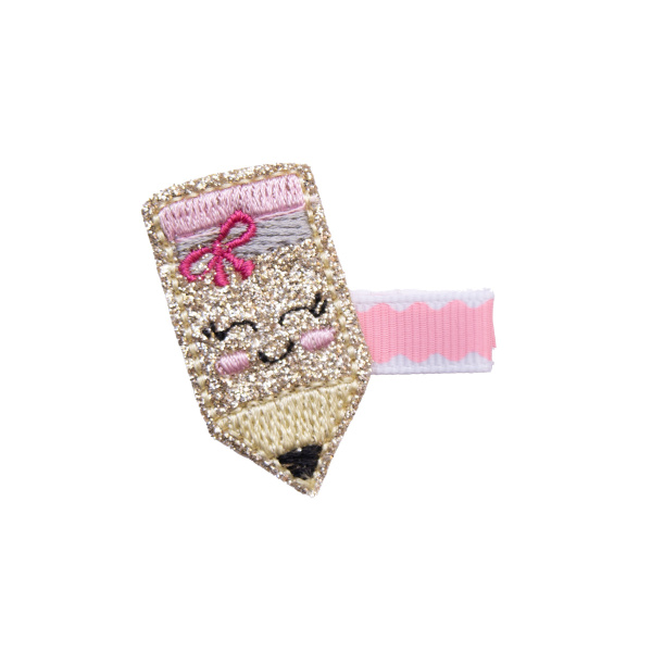 Barrette bebe fille crayon rose or