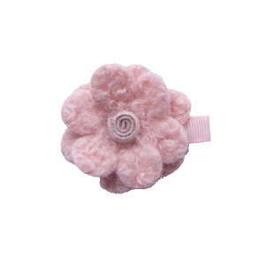 Barrette fleur en laine rose