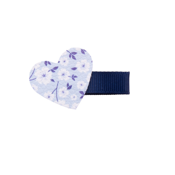 Barrette coeur fleurs bleues