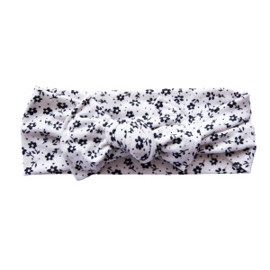 Bandeau bébé jersey blanc fleurs noires