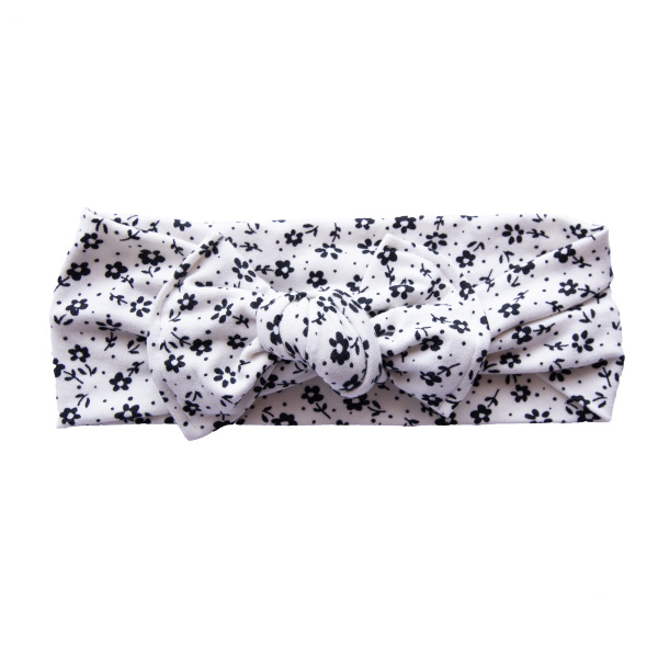 bandeau jersey enfant blanc fleurs noires