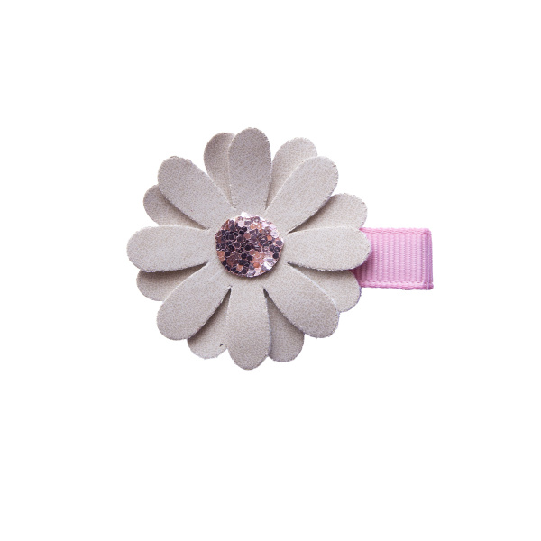 barrette cheveux fleur daim rose enfant