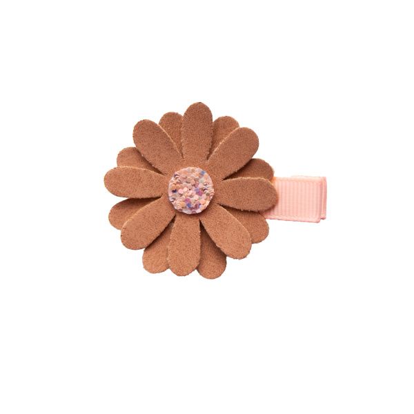 barrette fleur daim brun fille