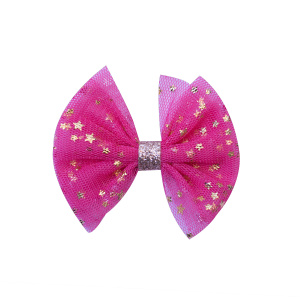 Barrette noeud tulle fuchsia étoilé