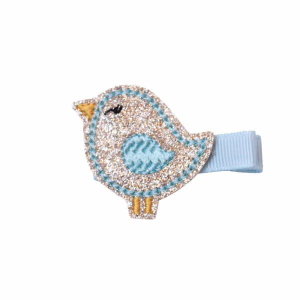 Barrette bebe fille oiseau bleu or