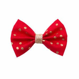 Barrette fille noeud rouge pois or