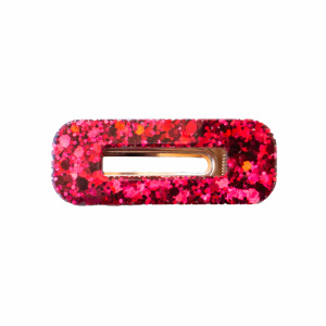 Barrette résine rectangle rouge paillettes