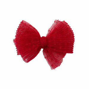 Barrette noeud tulle rouge plumétis