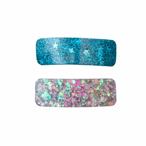 Barrette fille résine rectangle paillettes