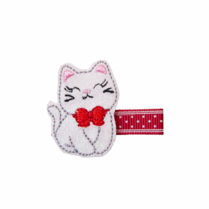 Barrette chat noeud rouge