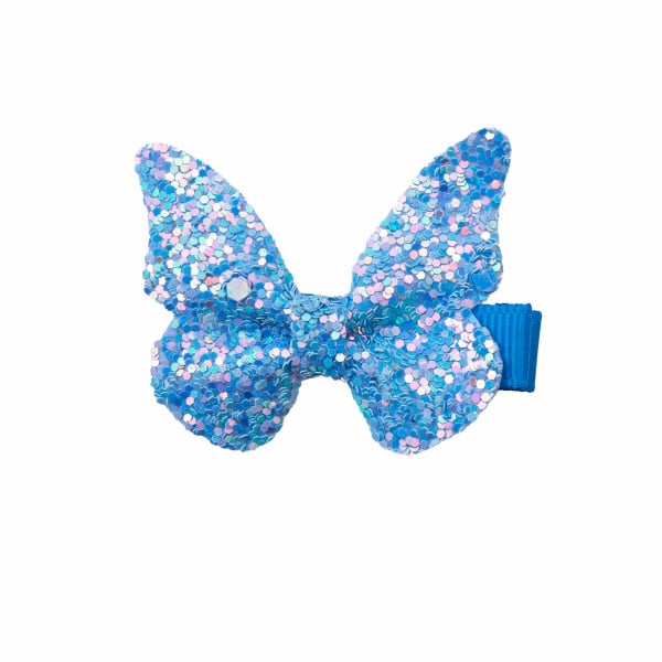 barrette cheveux papillon bleu paillettes