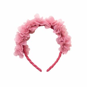 Serre-tête fille Fleurs organza vieux rose